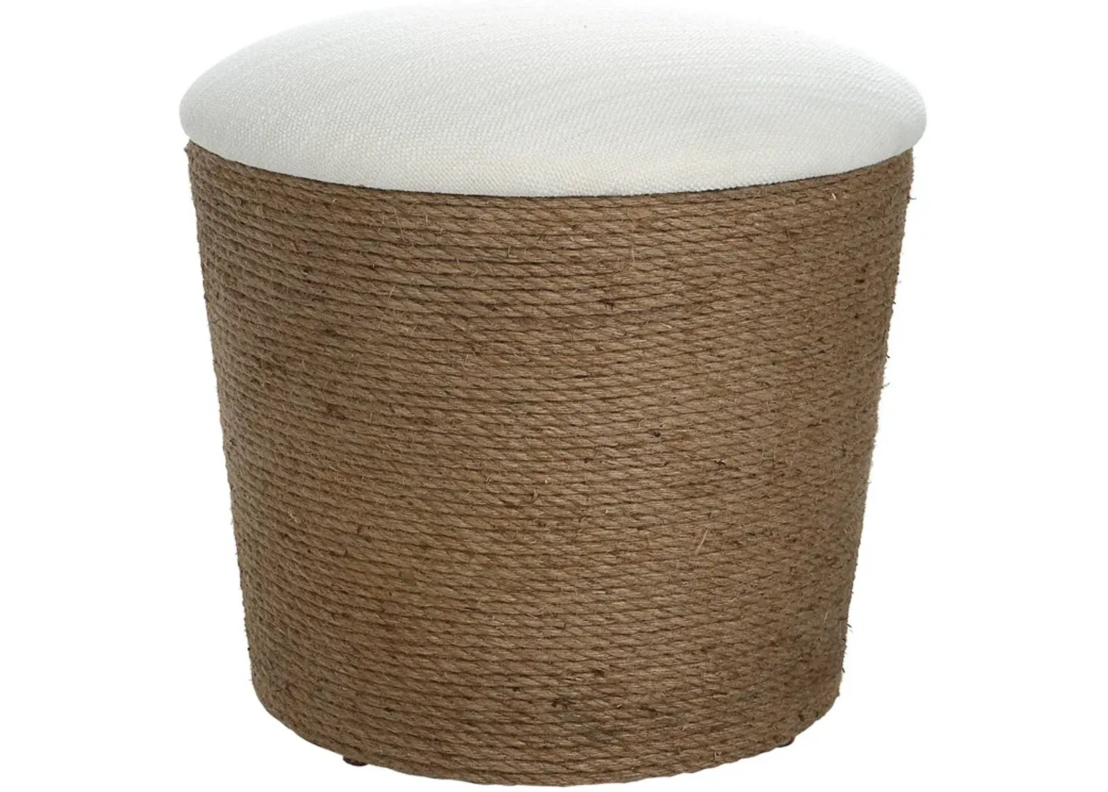 18 Inch Classic Storage Accent Ottoman, Rope Wrapped Base, Off White, Brown-Benzara