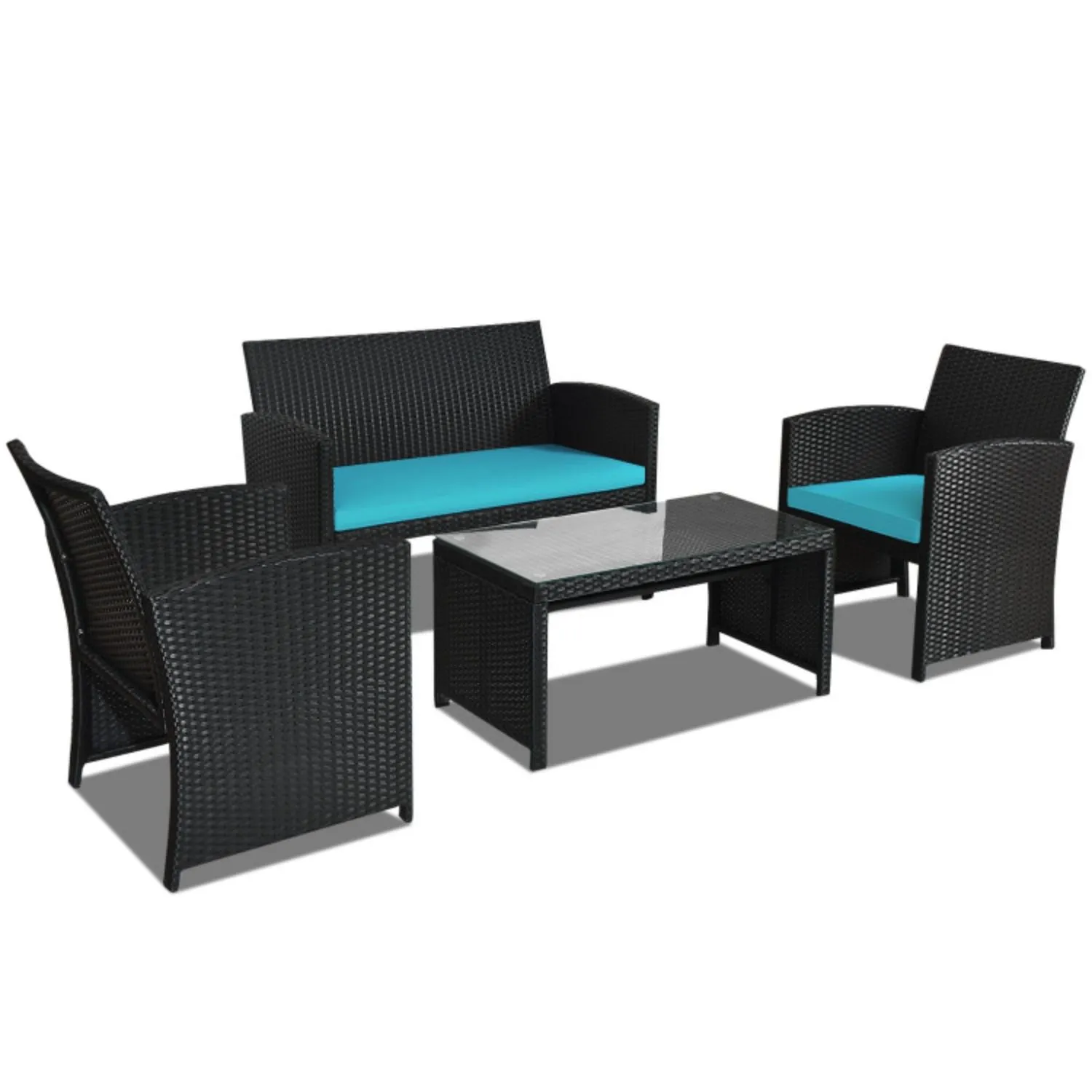 4 Pcs Wicker Conversation Furniture Set Patio Sofa and Table Set-White