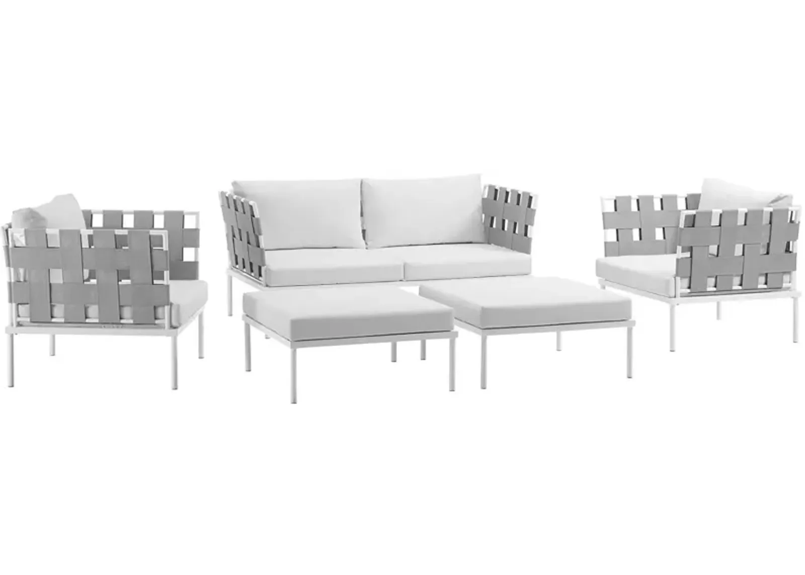 Harmony 5 Piece Outdoor Patio Aluminum Sectional Sofa Set - White White