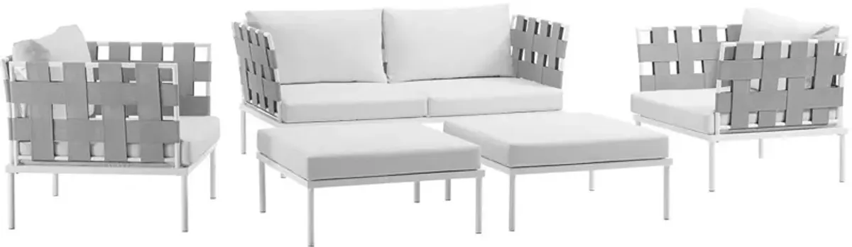 Harmony 5 Piece Outdoor Patio Aluminum Sectional Sofa Set - White White