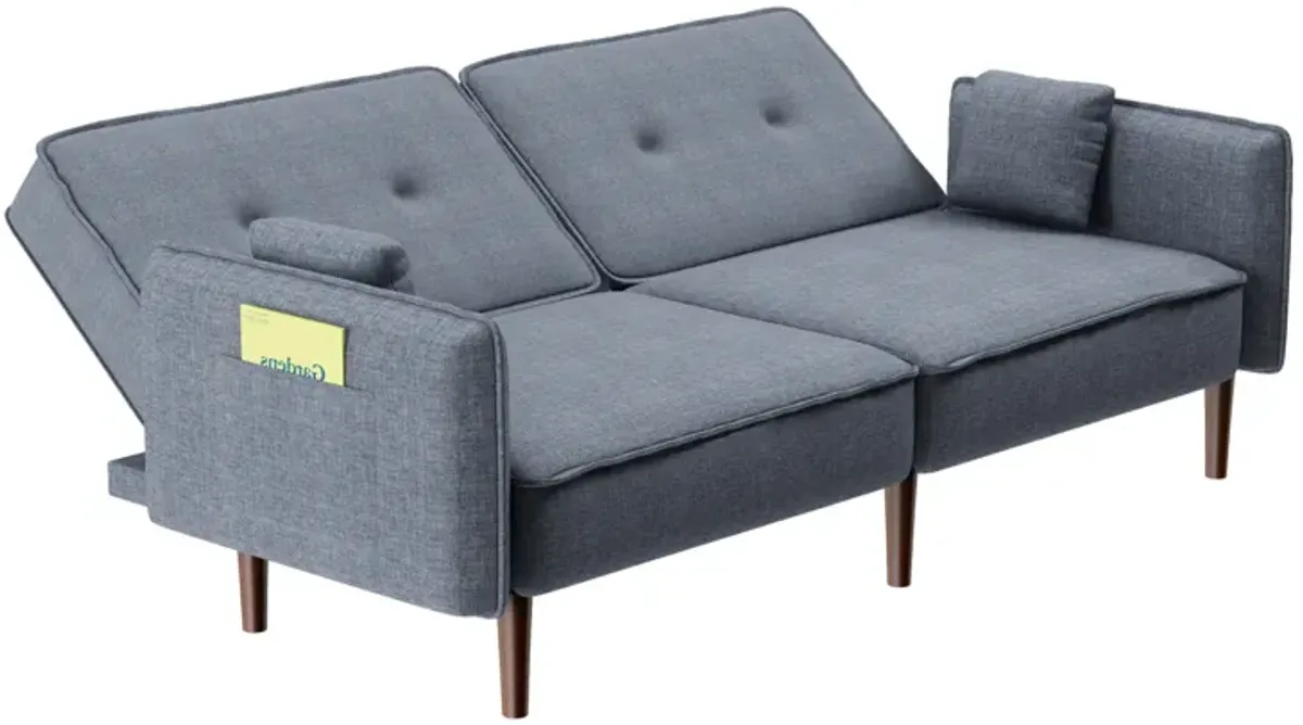 Futon Sofa Bed With Solid Wood Leg In Fabric