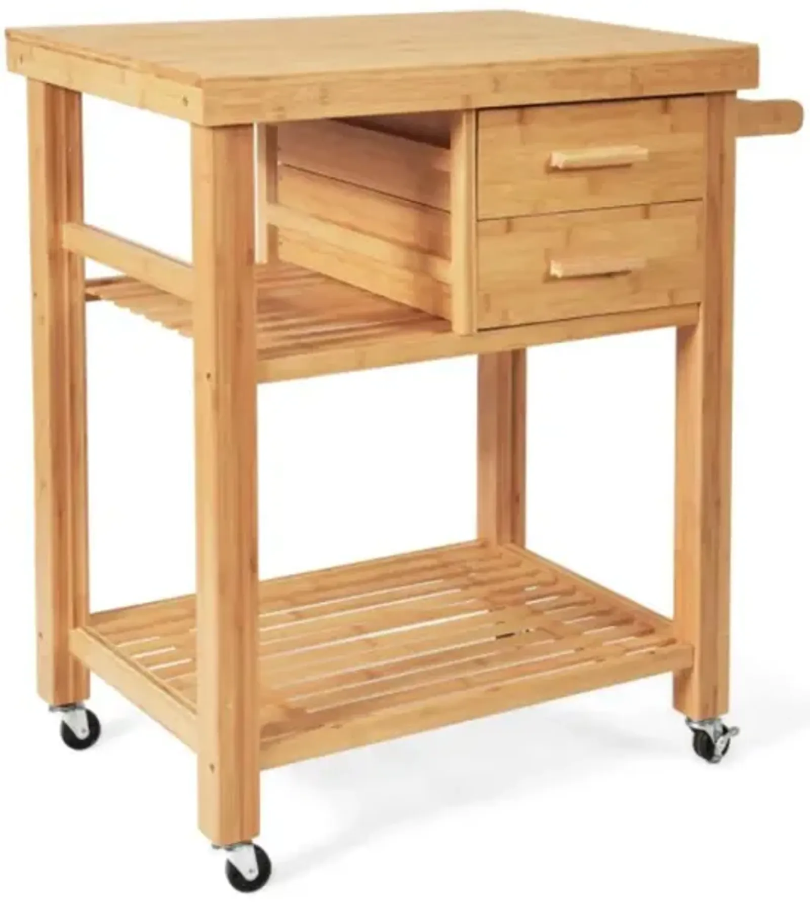 Hivvago Bamboo Kitchen Trolley Cart with Tower Rack and Drawers