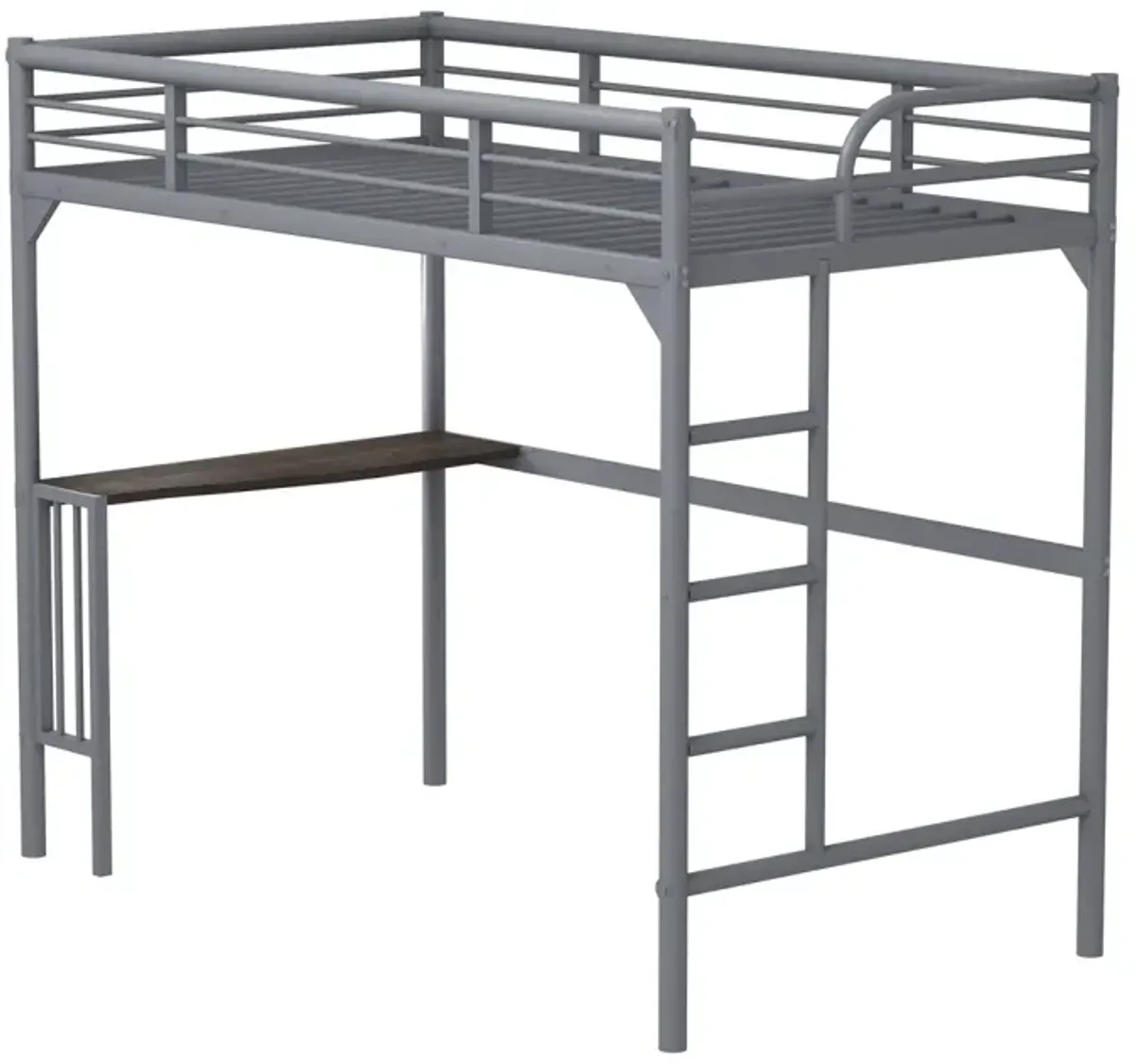 Twin Metal Loft Bed With Desk, Ladder And Guardrails, Bookdesk Under Bed