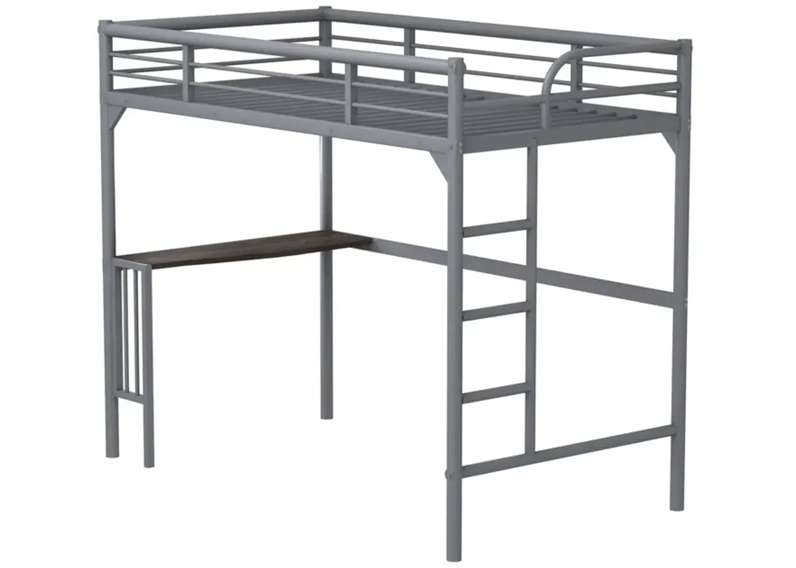 Twin Metal Loft Bed With Desk, Ladder And Guardrails, Bookdesk Under Bed