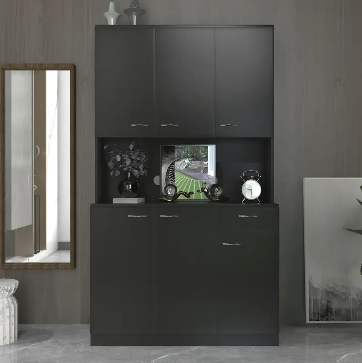 70.87" Tall Wardrobe & Kitchen Cabinet, With 6-Doors, 1-Open Shelves And 1-Drawer For Bedroom