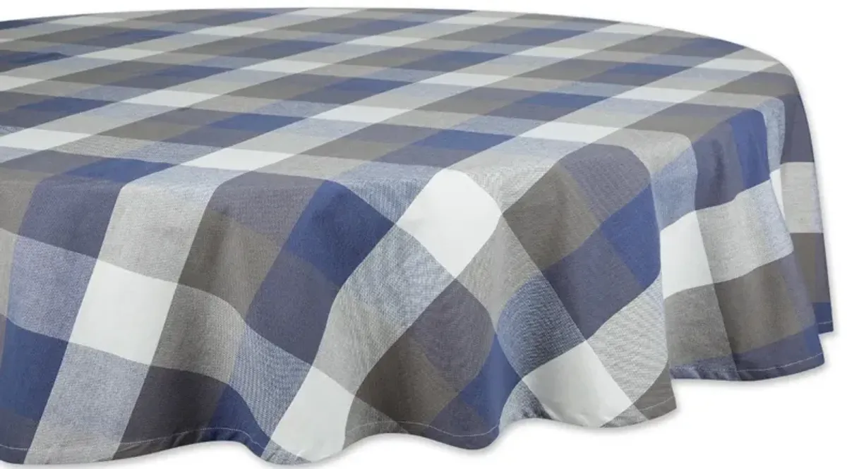 70" French Blue and White Tri Color Check Round Tablecloth