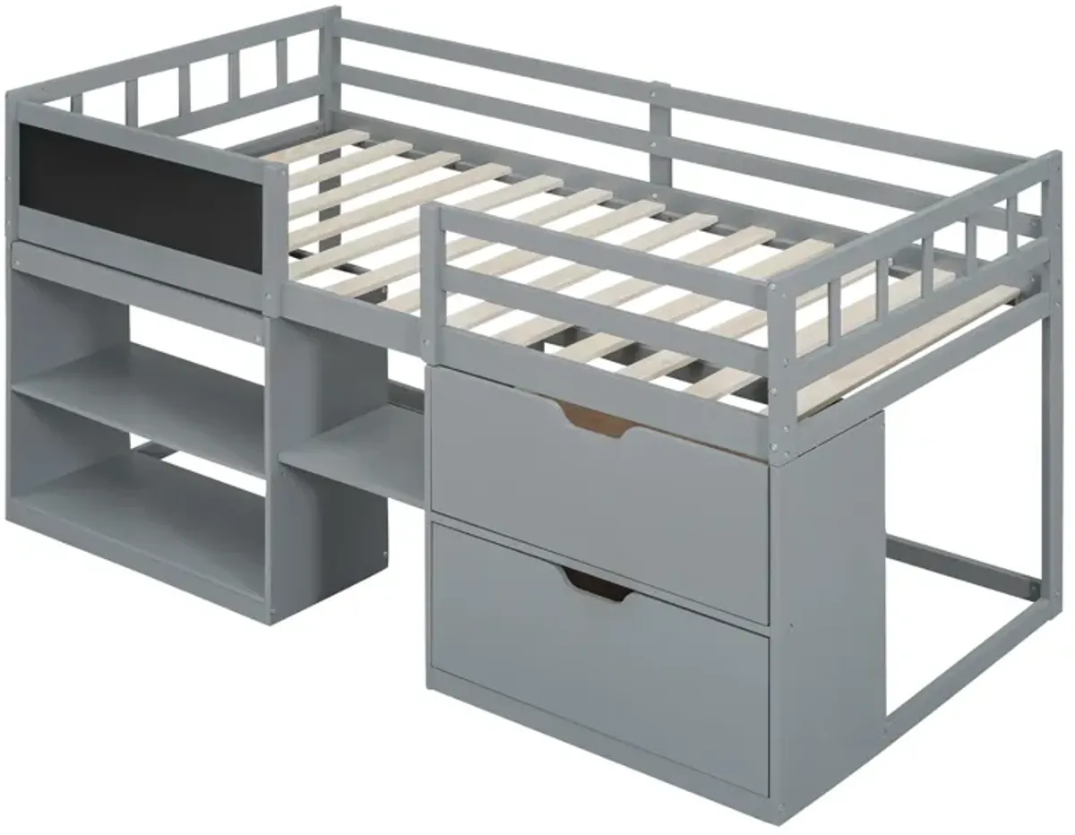 Merax Low Loft Bed with Rolling Desk and Drawers