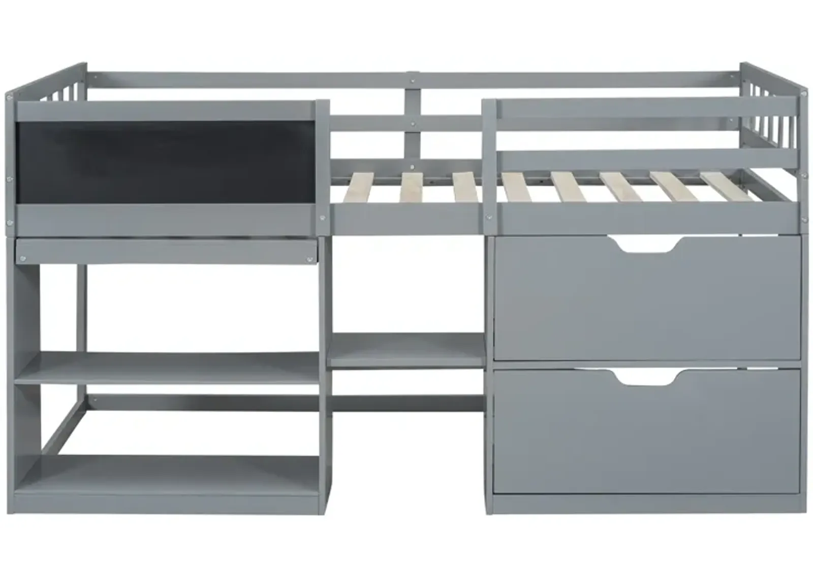 Merax Low Loft Bed with Rolling Desk and Drawers