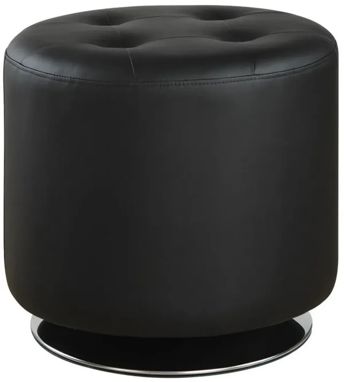 Round Leatherette Swivel Ottoman with Tufted Seat, Black-Benzara