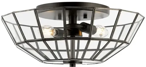 Theo 2-Light Farmhouse Rustic Iron/Glass LED Semi Flush Mount