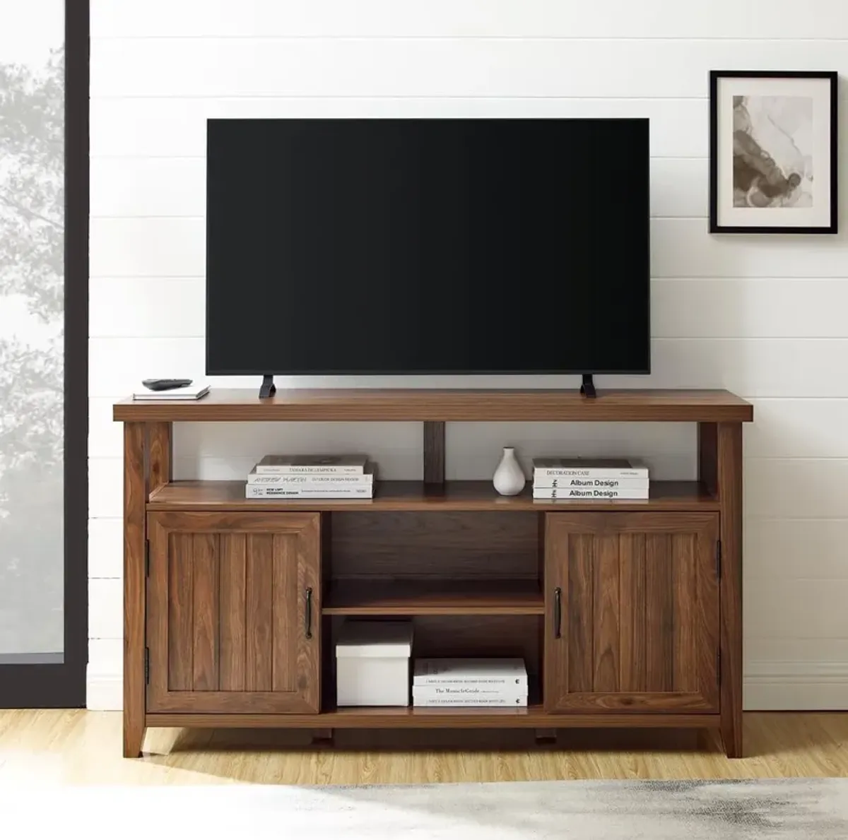 Classic Grooved-Door Tall TV Stand for TVs up to 65�