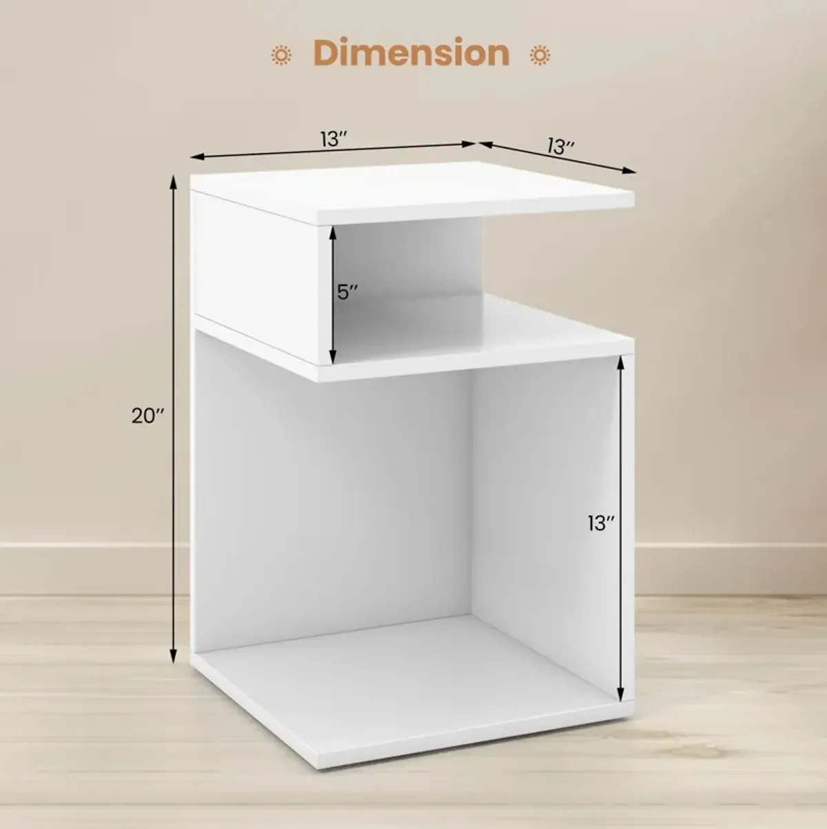 S-Shaped Side Table with Unique S-shaped Frame and 2 Open Compartments