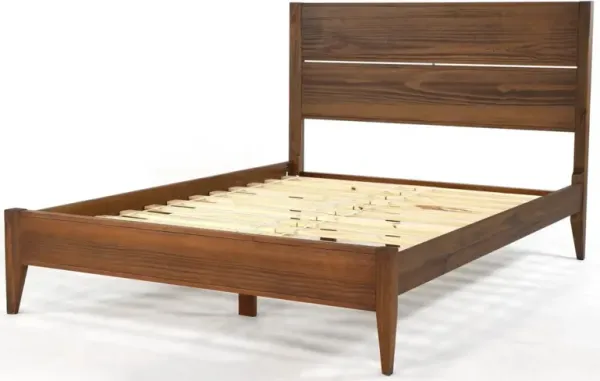 Hivvago Full Size Rustic Walnut Mid Century Slatted Platform Bed
