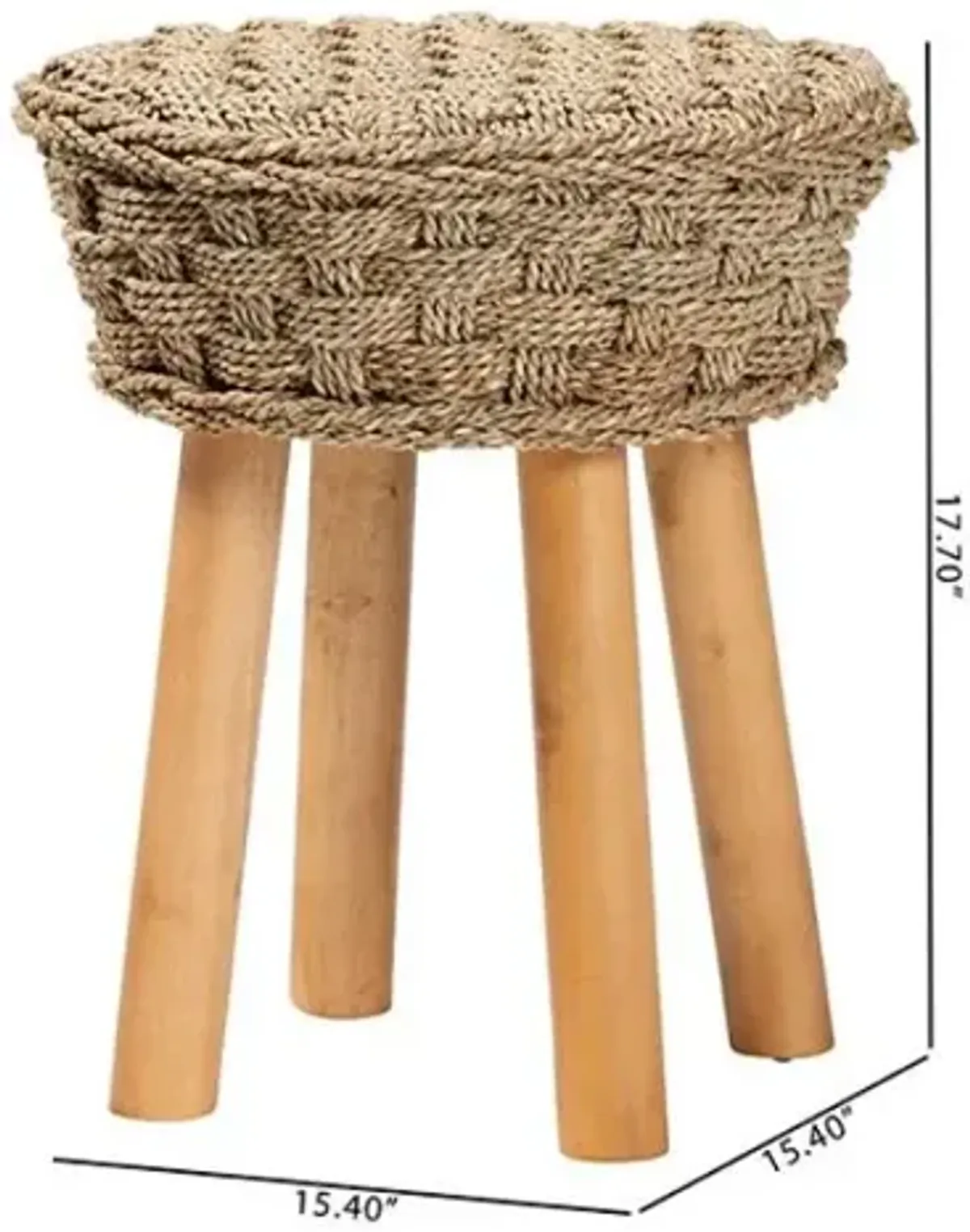 Denver Modern Bohemian Natural Seagrass and Acacia Wood Stool