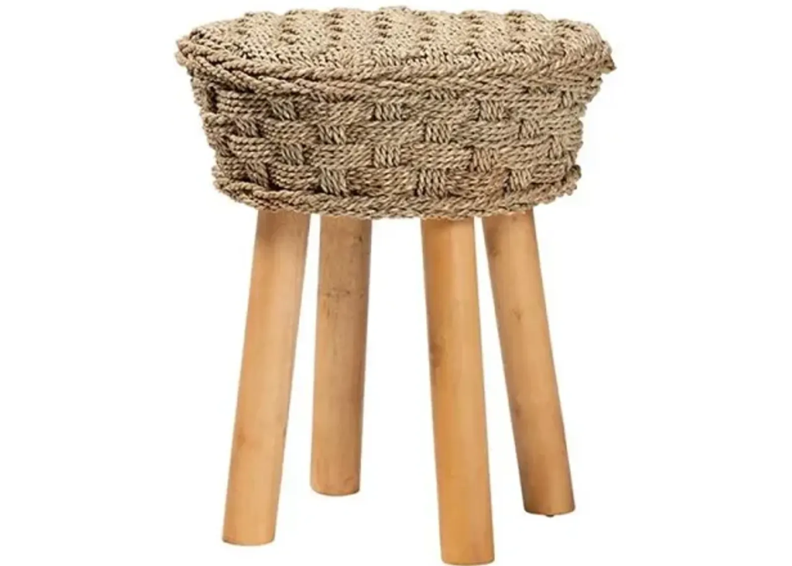 Denver Modern Bohemian Natural Seagrass and Acacia Wood Stool