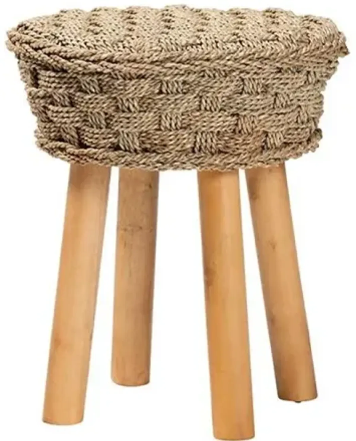 Denver Modern Bohemian Natural Seagrass and Acacia Wood Stool