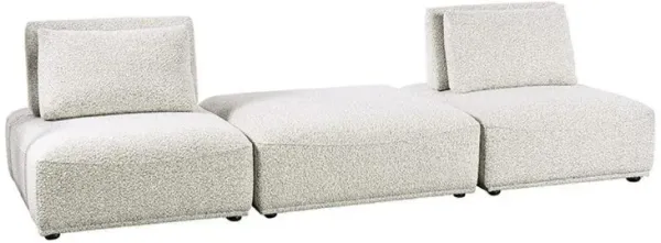 Stavan 2 Seat Modular Sofa, Square Ottoman Gray Boucle Adjustable Back - Benzara