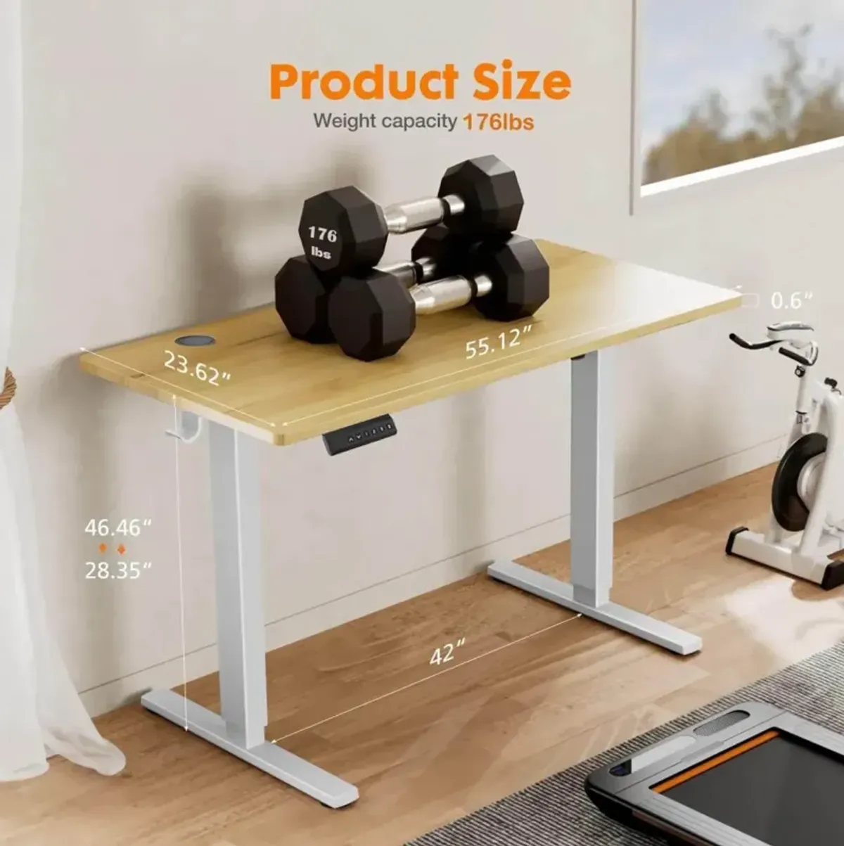 Streamdale Electric Standing Desk, Yellow, 55" X 24