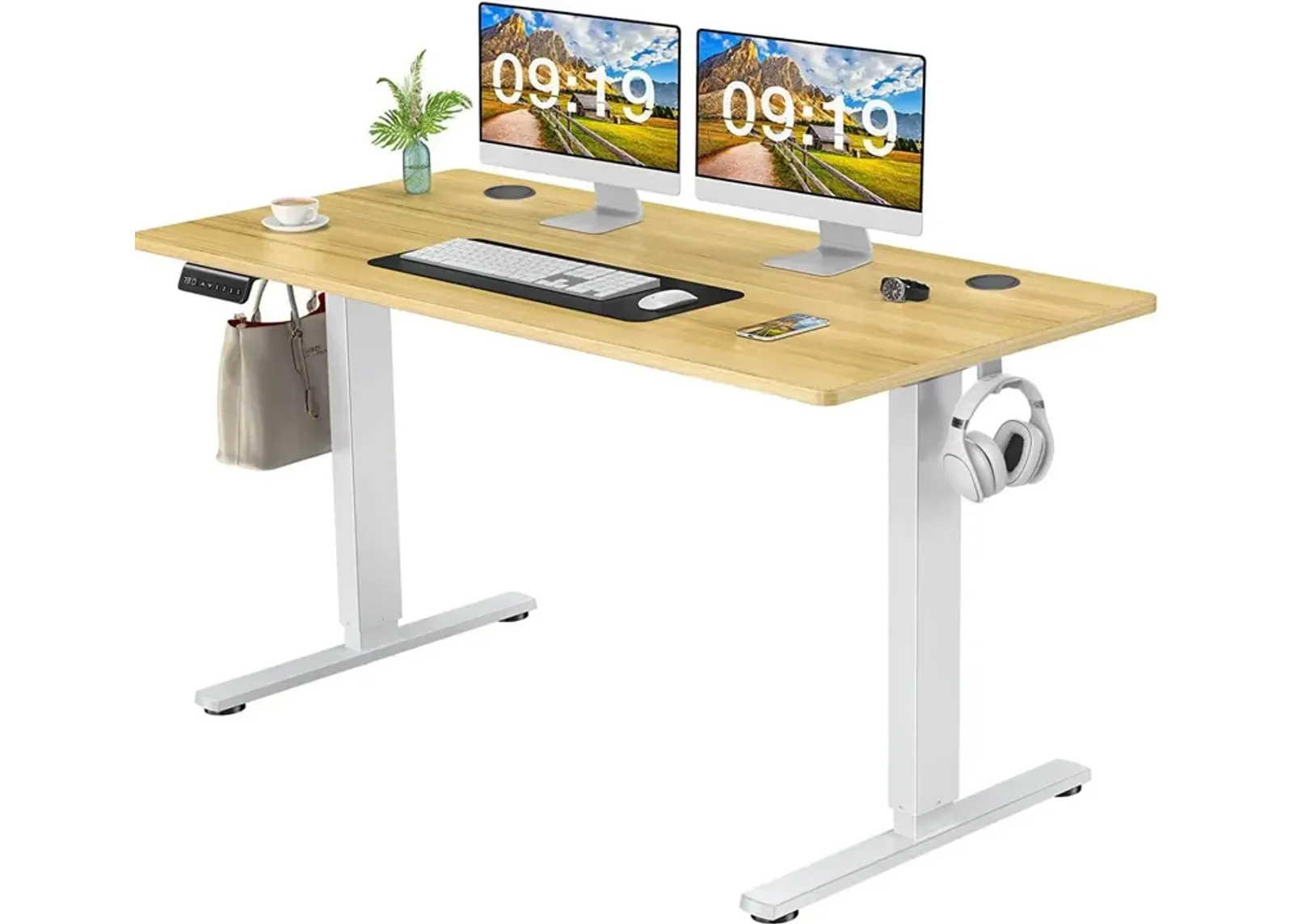 Electric Height Adjustable Standing Desk, Sit To Stand Ergonomic Computer Desk, Yellow, 55" X 24"