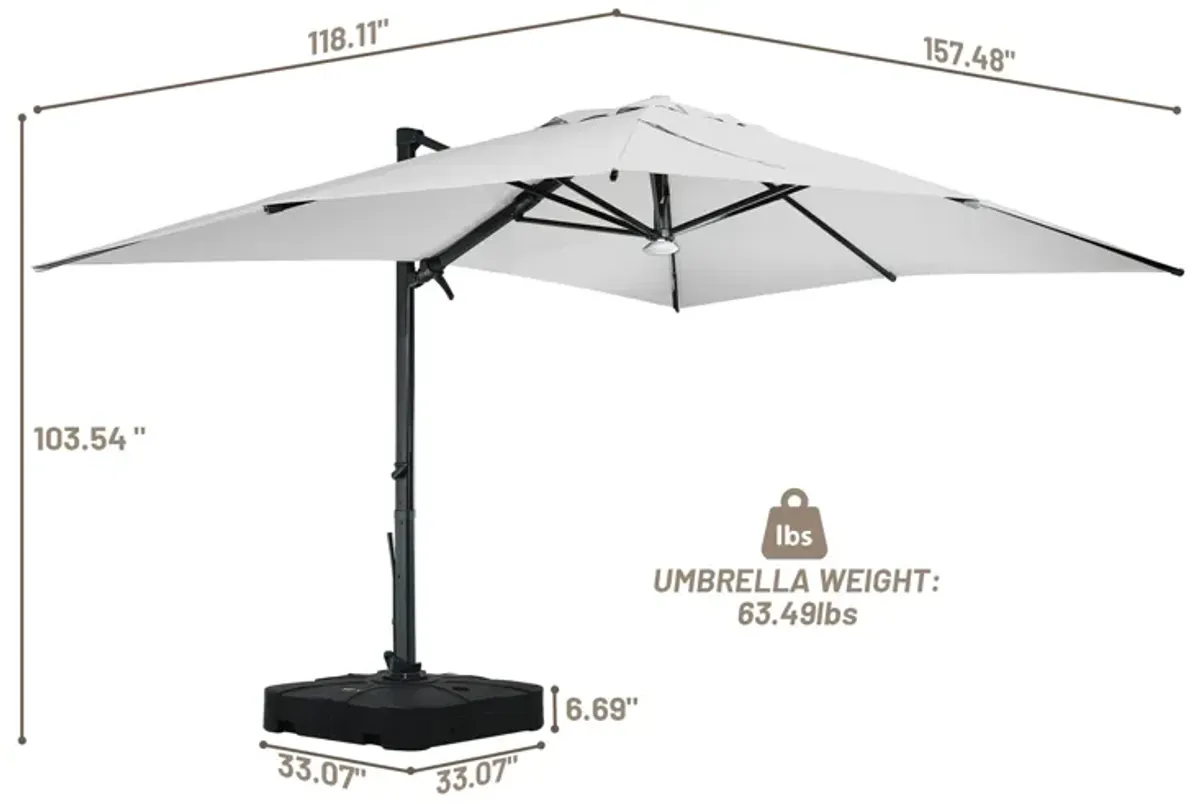 10x13 ft. 360° Rotation Cantilever Patio Umbrella with BaseandBT in Gray