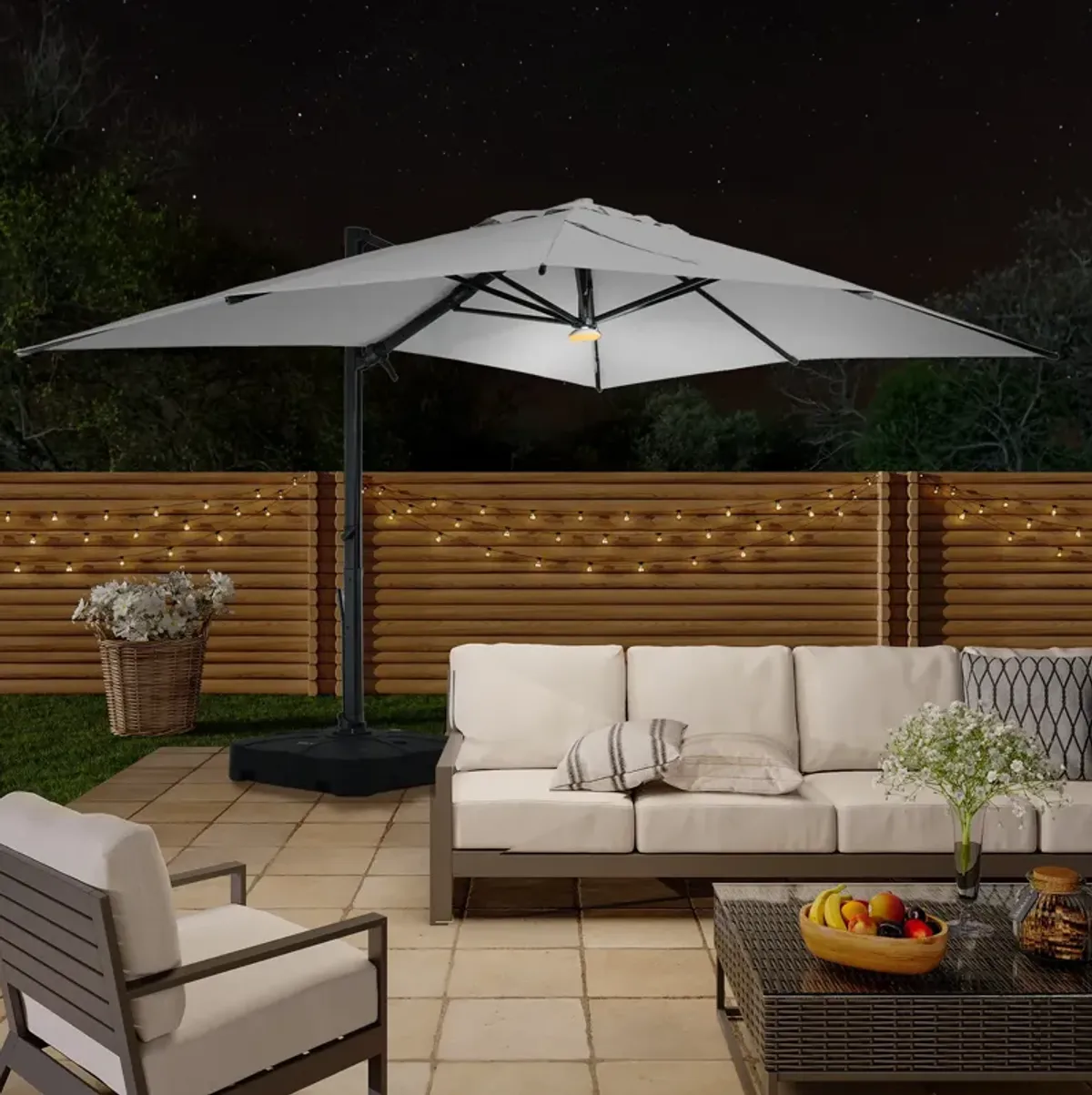 10x13 ft. 360° Rotation Cantilever Patio Umbrella with BaseandBT in Gray