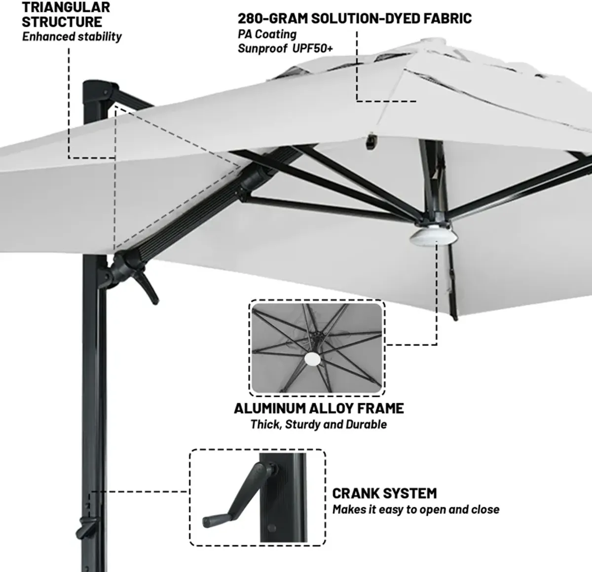 10x13 ft. 360° Rotation Cantilever Patio Umbrella with BaseandBT in Gray