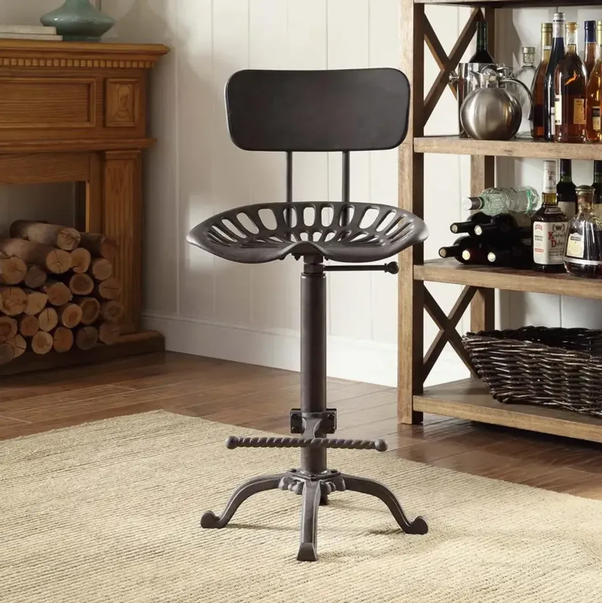 Carolina Living August Tractor Seat Barstool with Back - Industrial