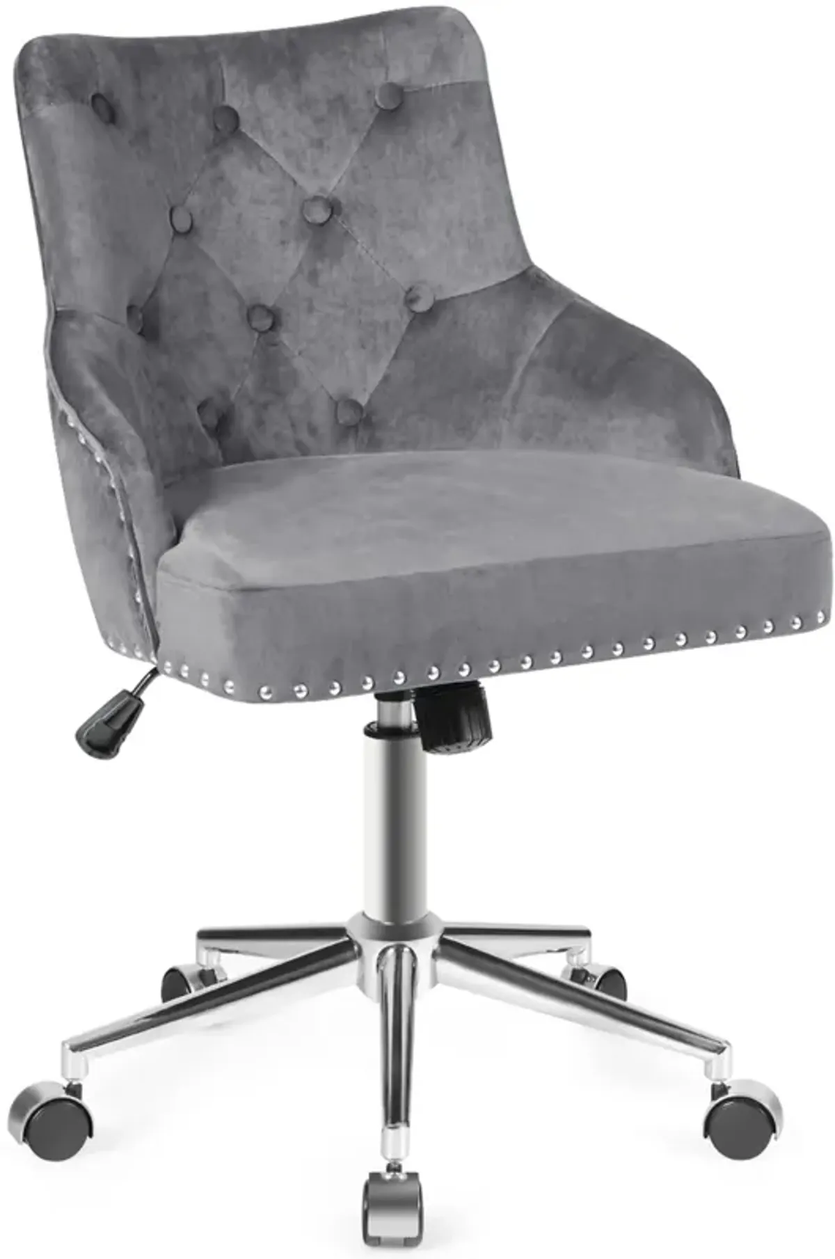 Costway Velvet Office Chair Tufted Upholstered Swivel Computer Desk Chair w/ Nailed Trim