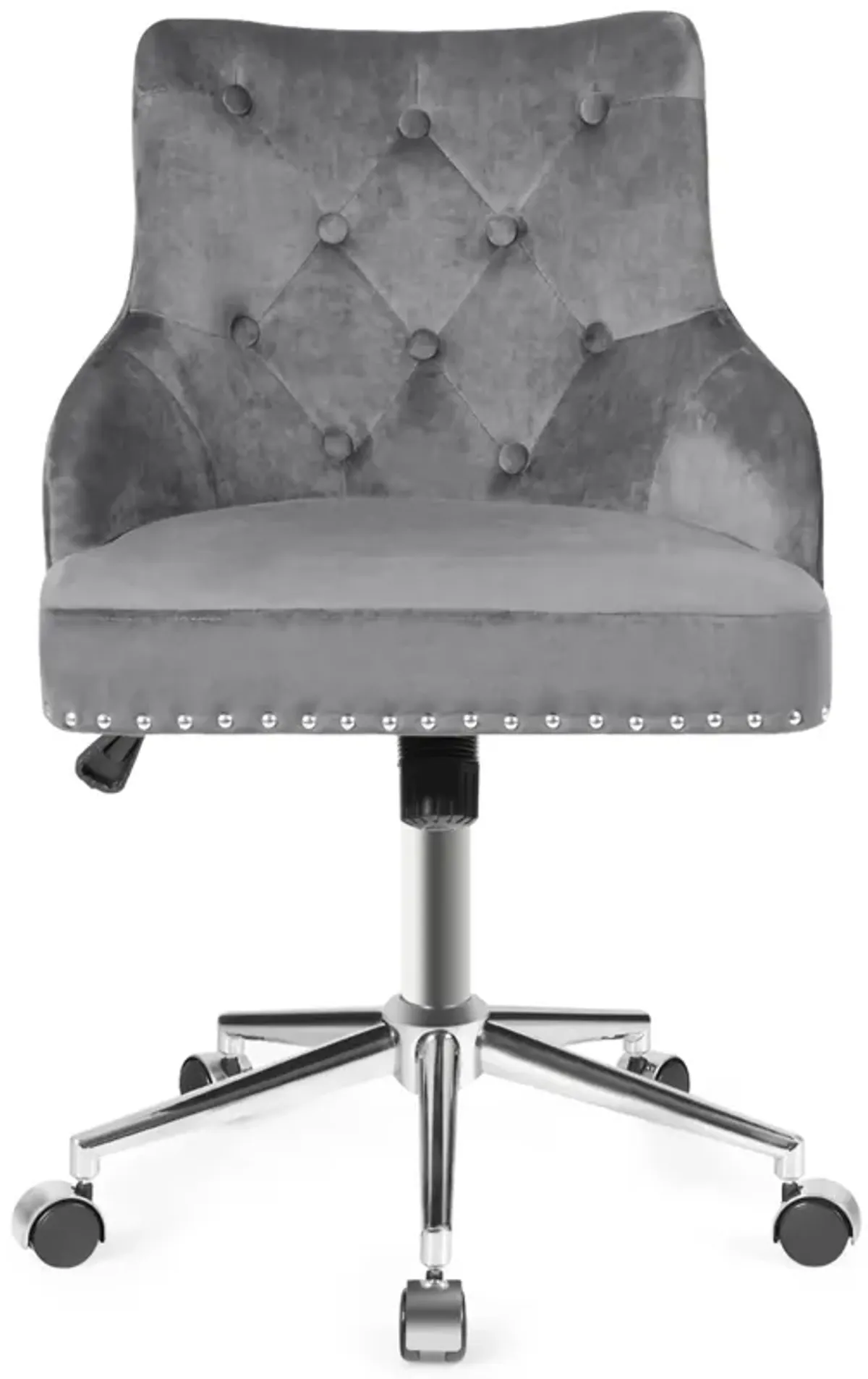 Costway Velvet Office Chair Tufted Upholstered Swivel Computer Desk Chair w/ Nailed Trim