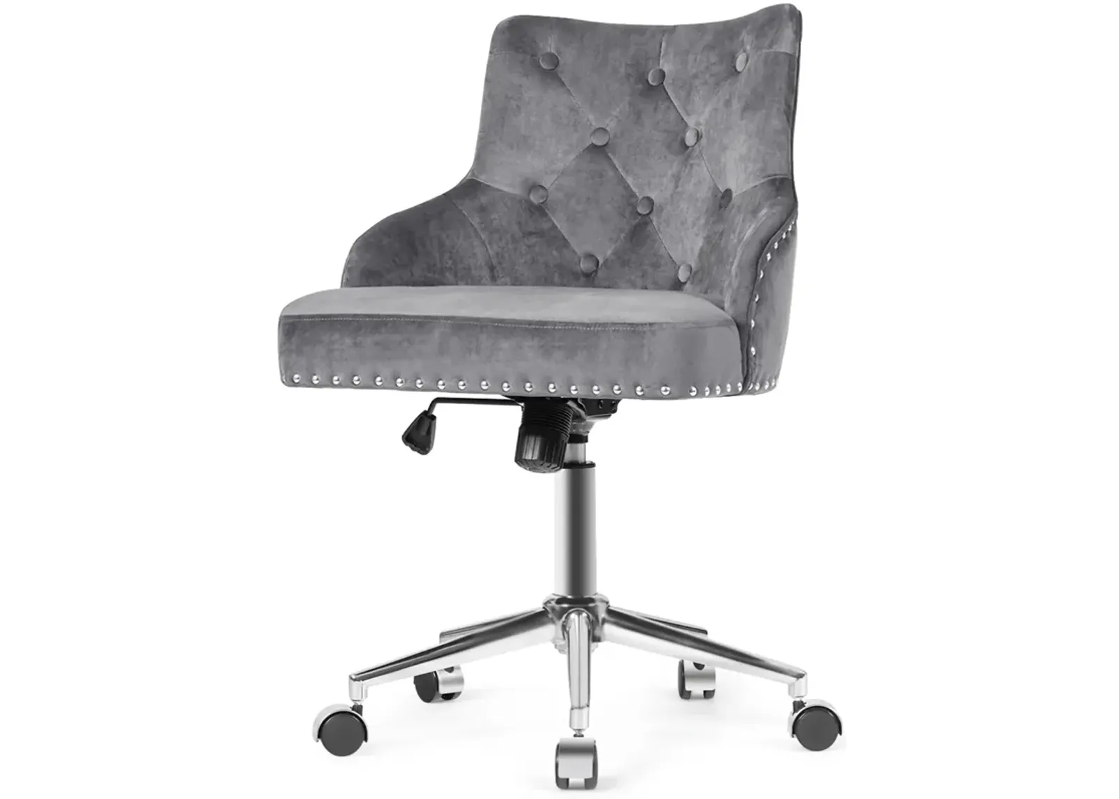 Costway Velvet Office Chair Tufted Upholstered Swivel Computer Desk Chair w/ Nailed Trim