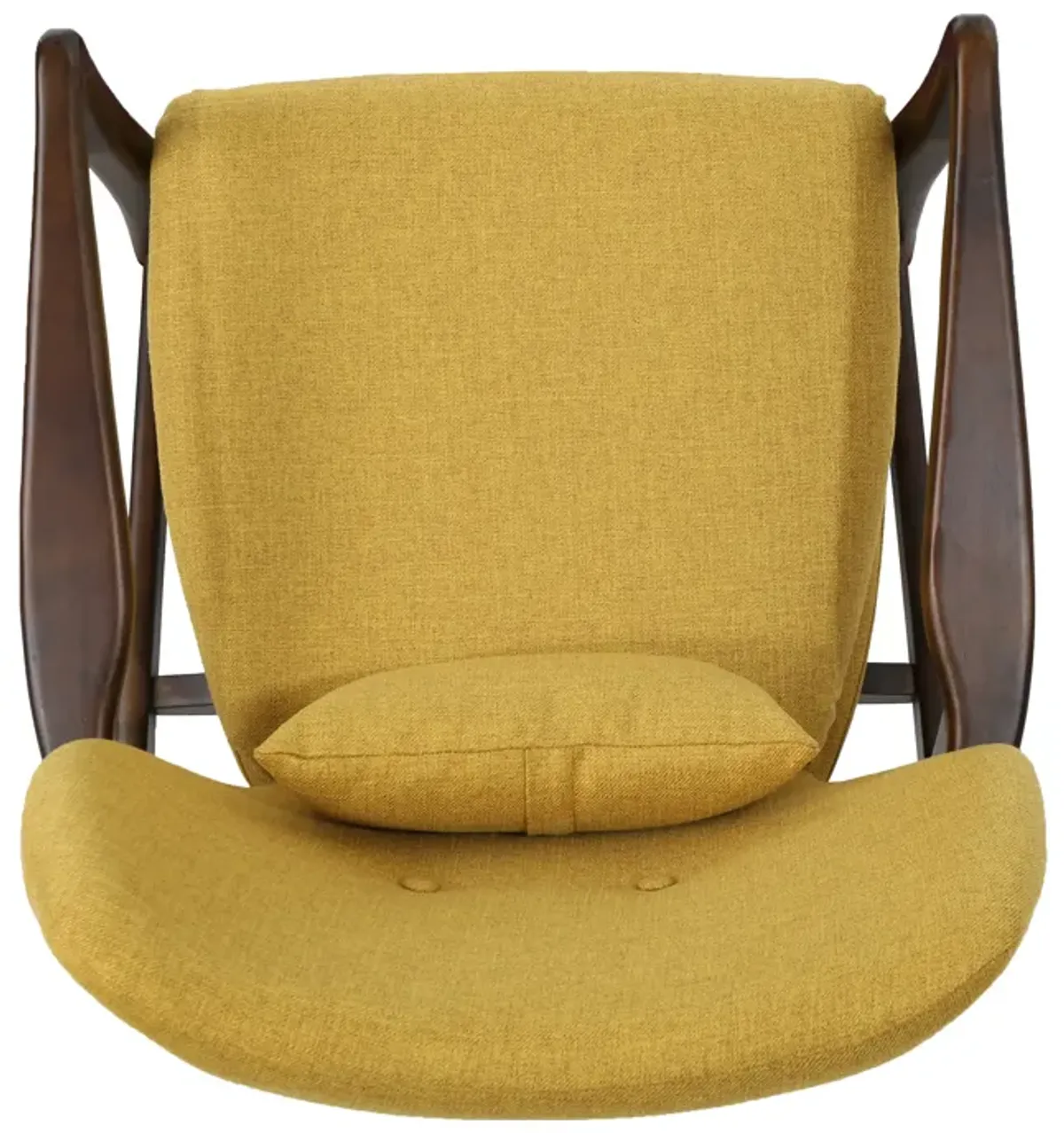 Keya Accent Chair, Mustard Yellow Fabric, Button Tufted Back, Accent Pillow - Benzara