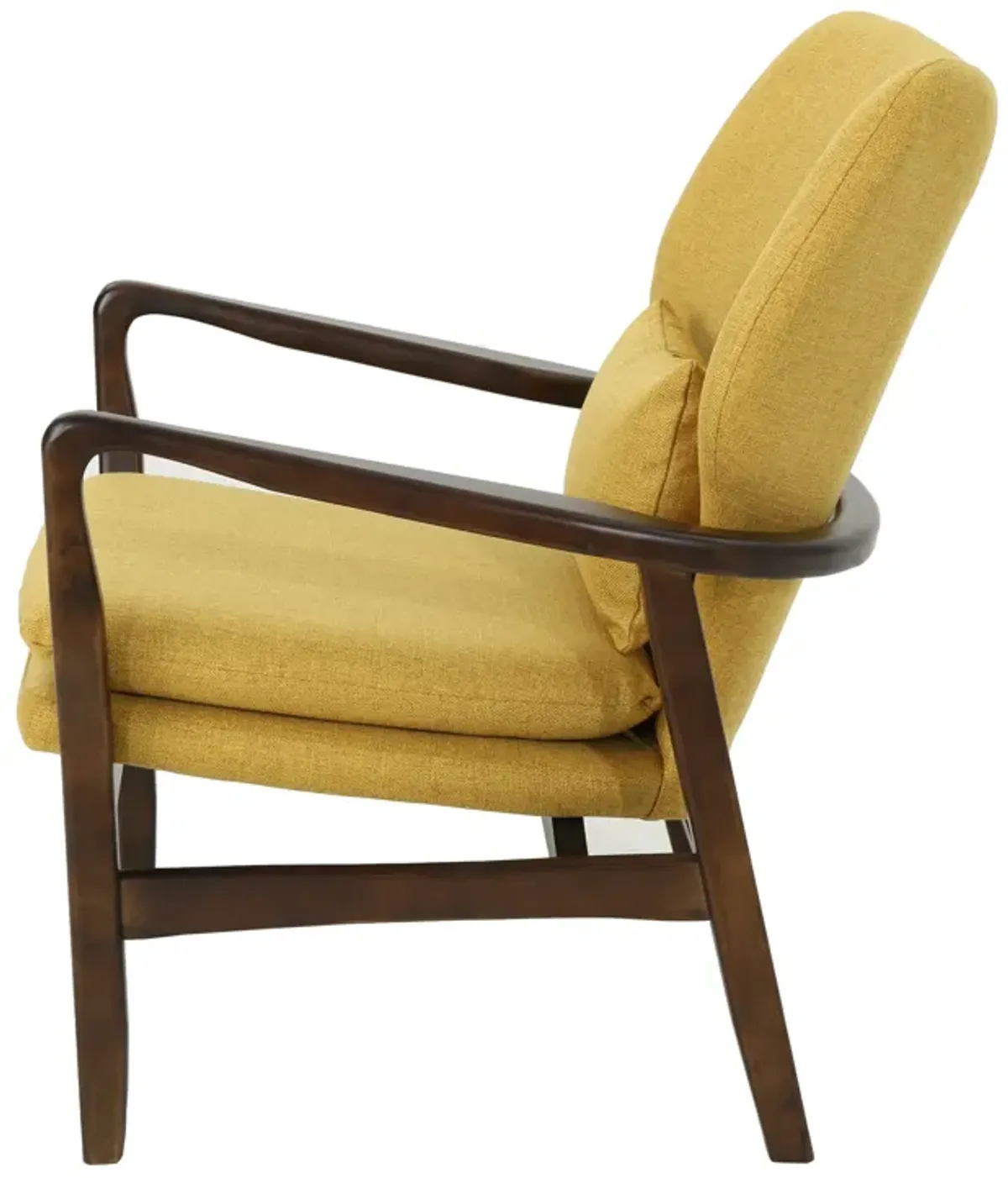 Keya Accent Chair, Mustard Yellow Fabric, Button Tufted Back, Accent Pillow - Benzara