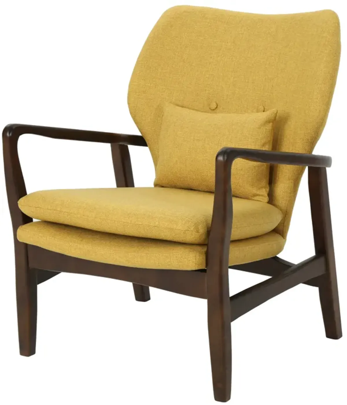 Keya Accent Chair, Mustard Yellow Fabric, Button Tufted Back, Accent Pillow - Benzara