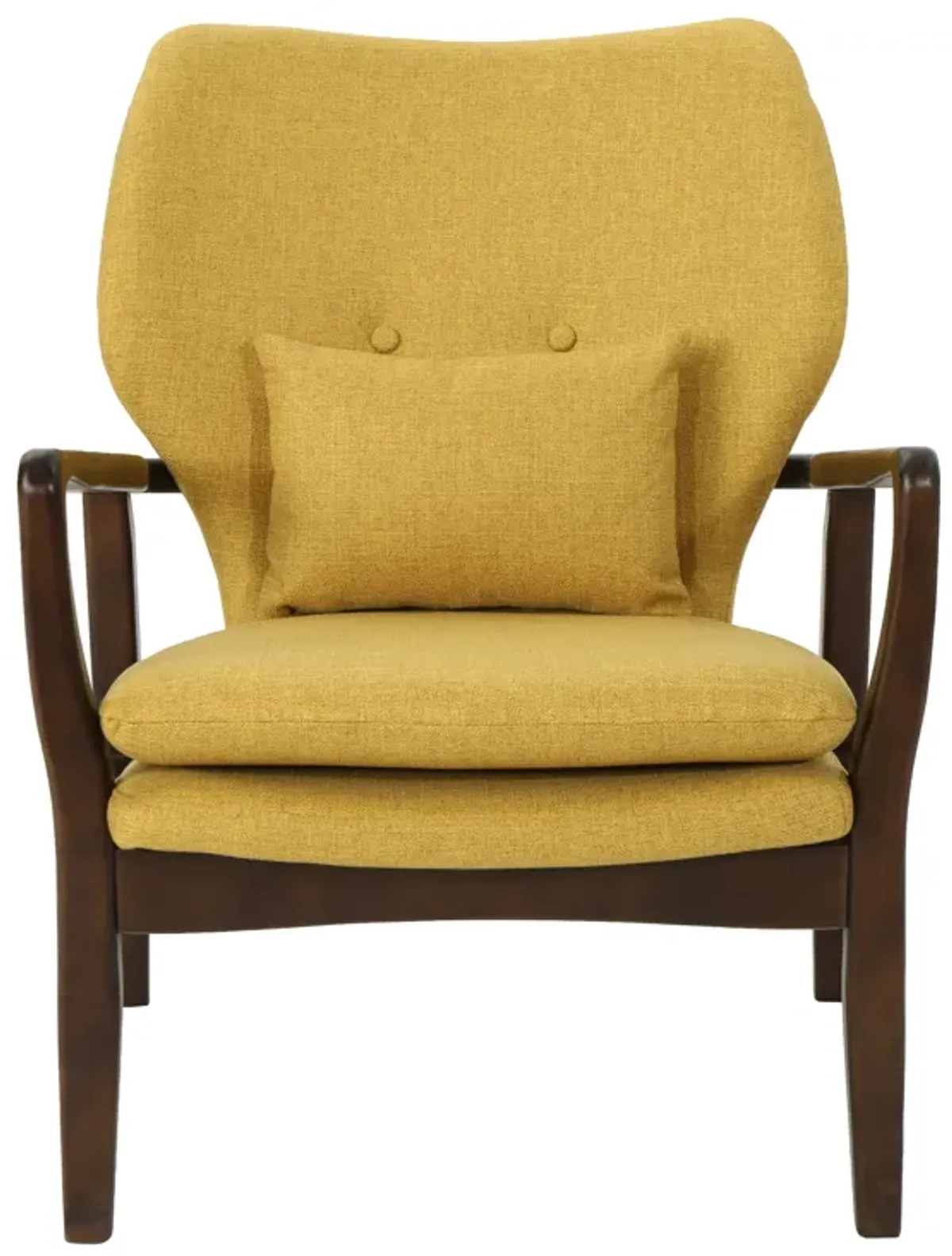 Keya Accent Chair, Mustard Yellow Fabric, Button Tufted Back, Accent Pillow - Benzara