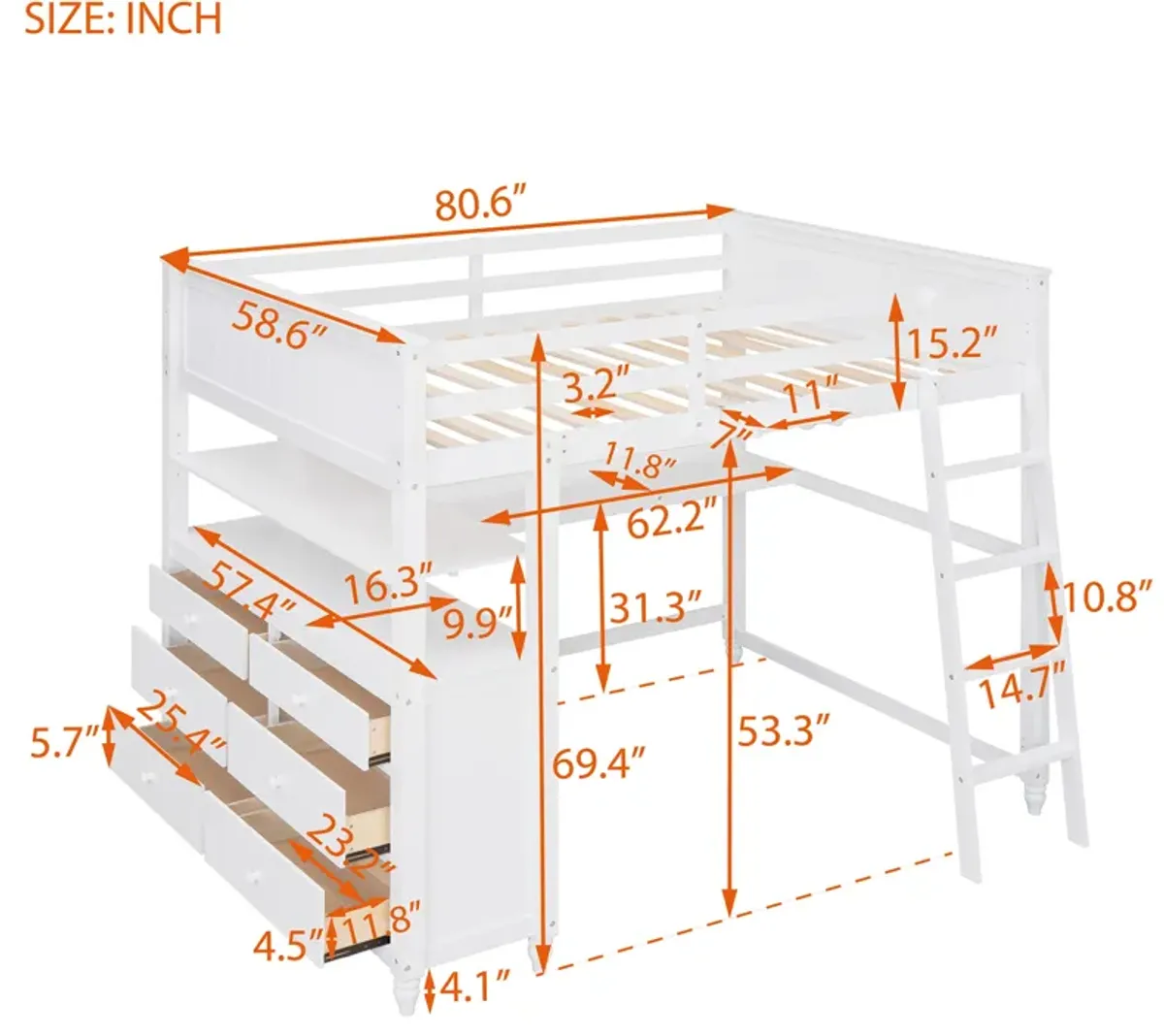 Merax Loft Bed with Drawers and Desk