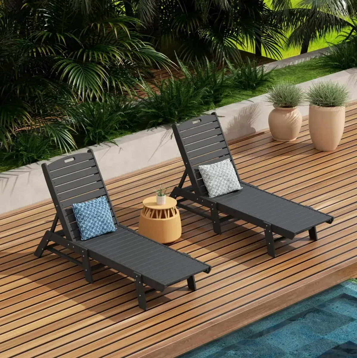 Reclining Outdoor Patio Adjustable Chaise Lounge Chair (Set of 2)