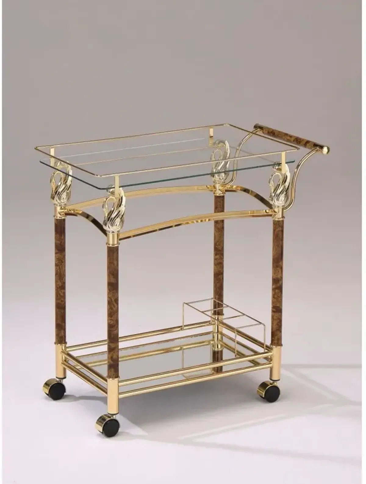 Helmut Serving Cart, Gold Plated & Clear Glass