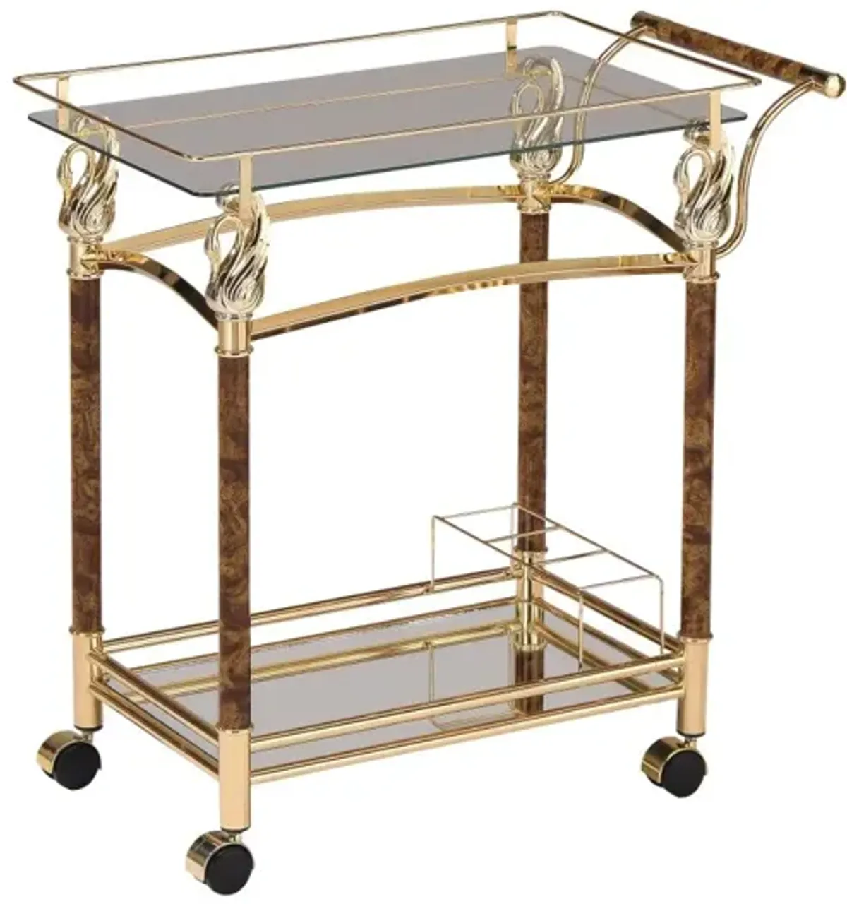 Helmut Serving Cart, Gold Plated & Clear Glass