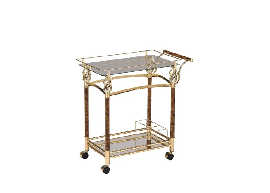 Helmut Serving Cart, Gold Plated & Clear Glass