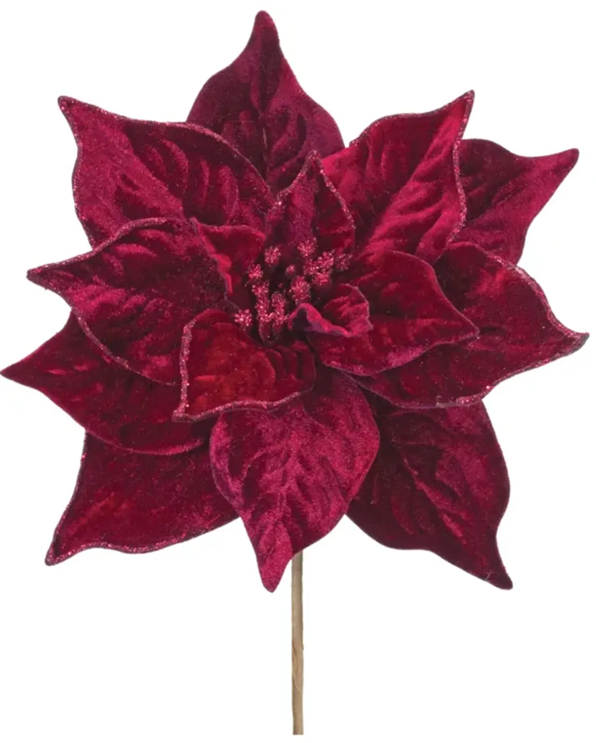 Artificial Burgundy Poinsettia Stems (Set of 6) – Decorative Floral Picks for Holiday Centerpieces, Tree Styling & Seasonal Crafts