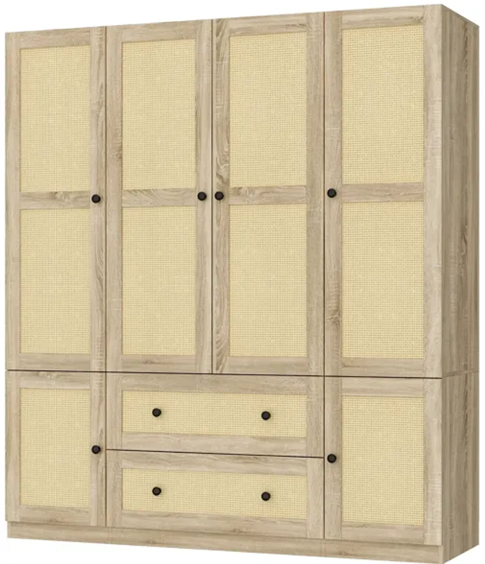 FUFU&GAGA Armoire with Rattan Design, Natural Oak Finish, (63" W x 18.9" D x 70.8" H),Yellow