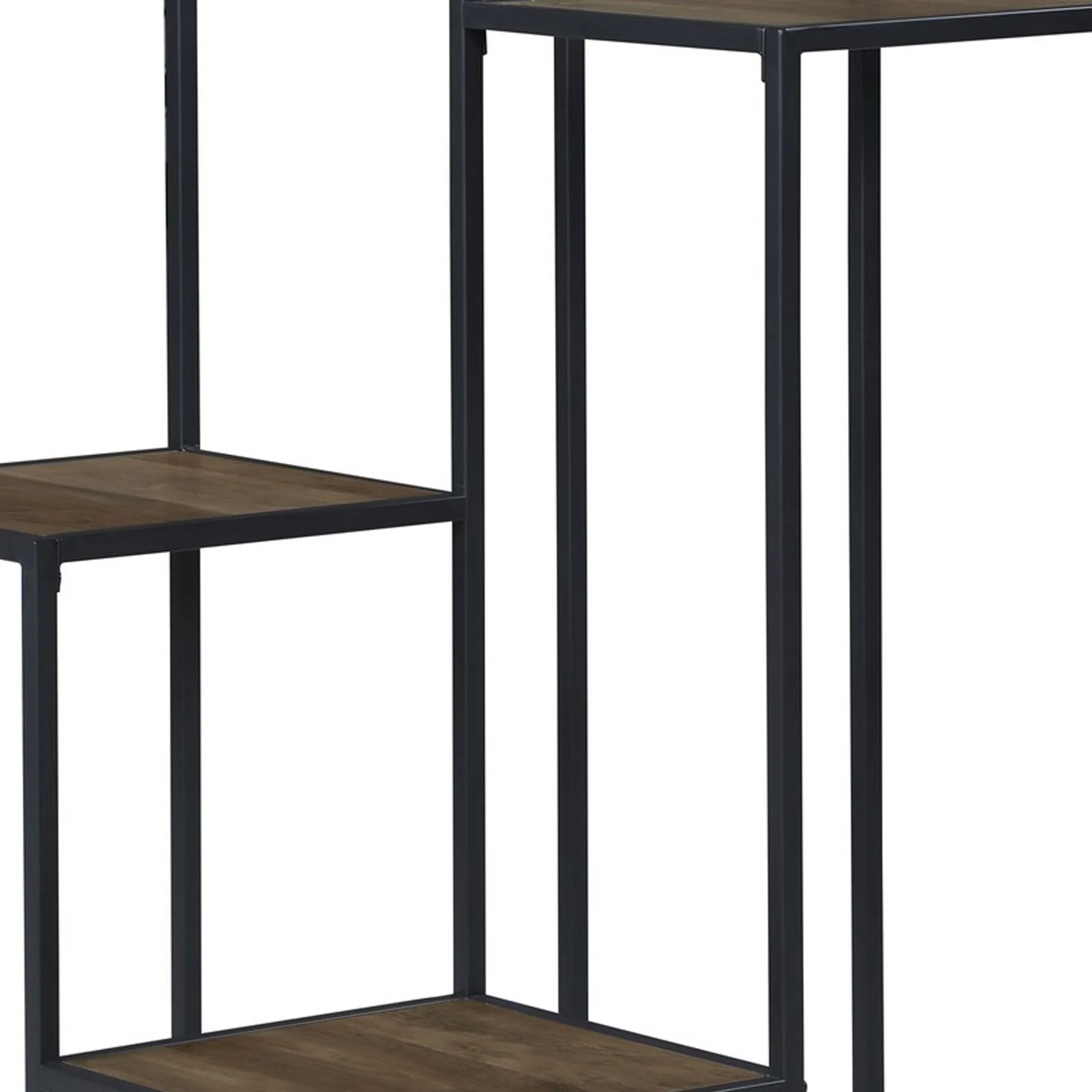 50 Inch 4 Tier Design Display Shelf, Metal Frame, Industrial, Brown, Black-Benzara