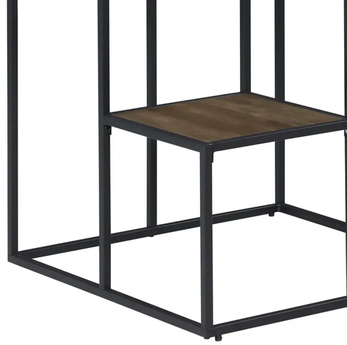 50 Inch 4 Tier Design Display Shelf, Metal Frame, Industrial, Brown, Black-Benzara