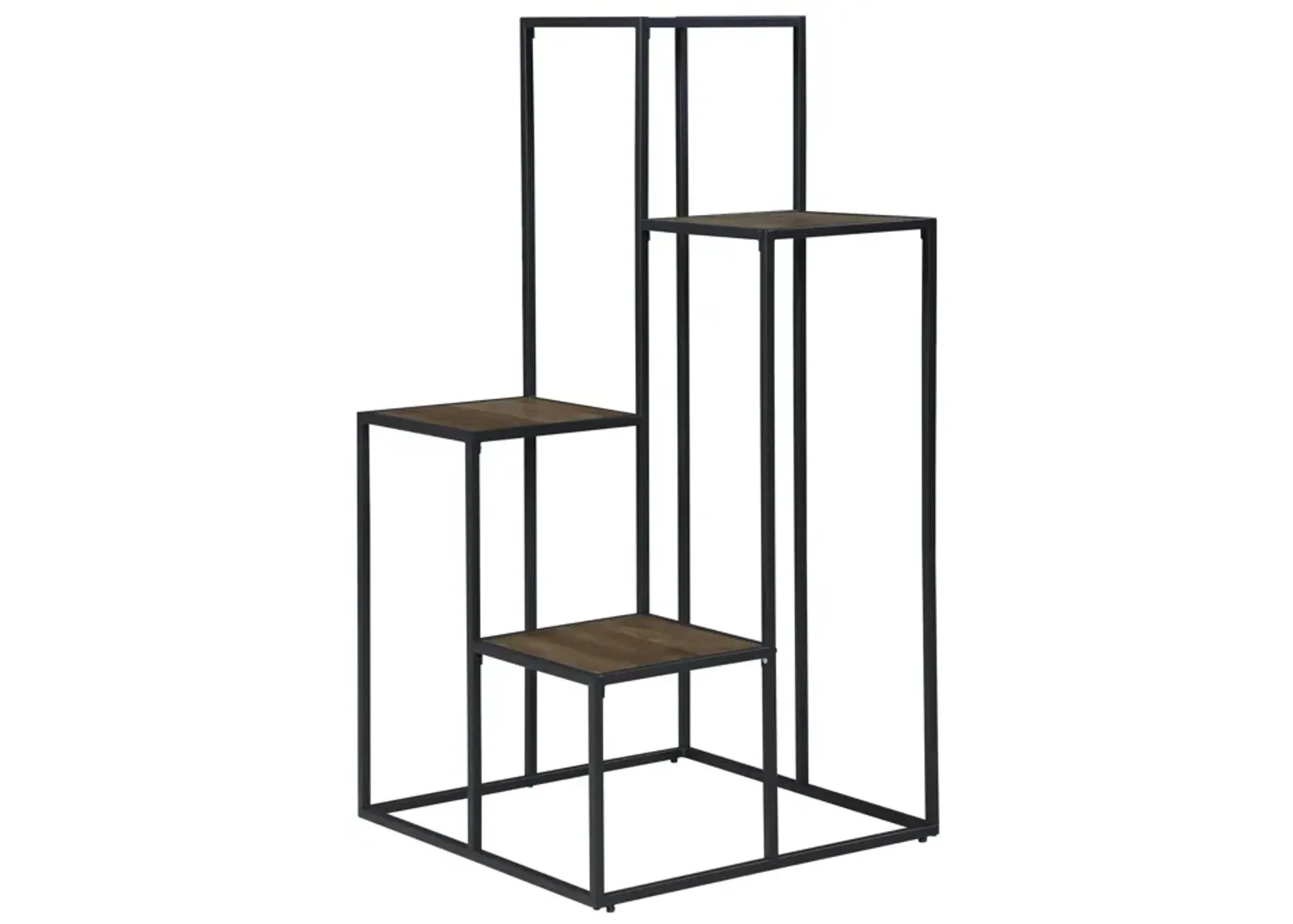 50 Inch 4 Tier Design Display Shelf, Metal Frame, Industrial, Brown, Black-Benzara