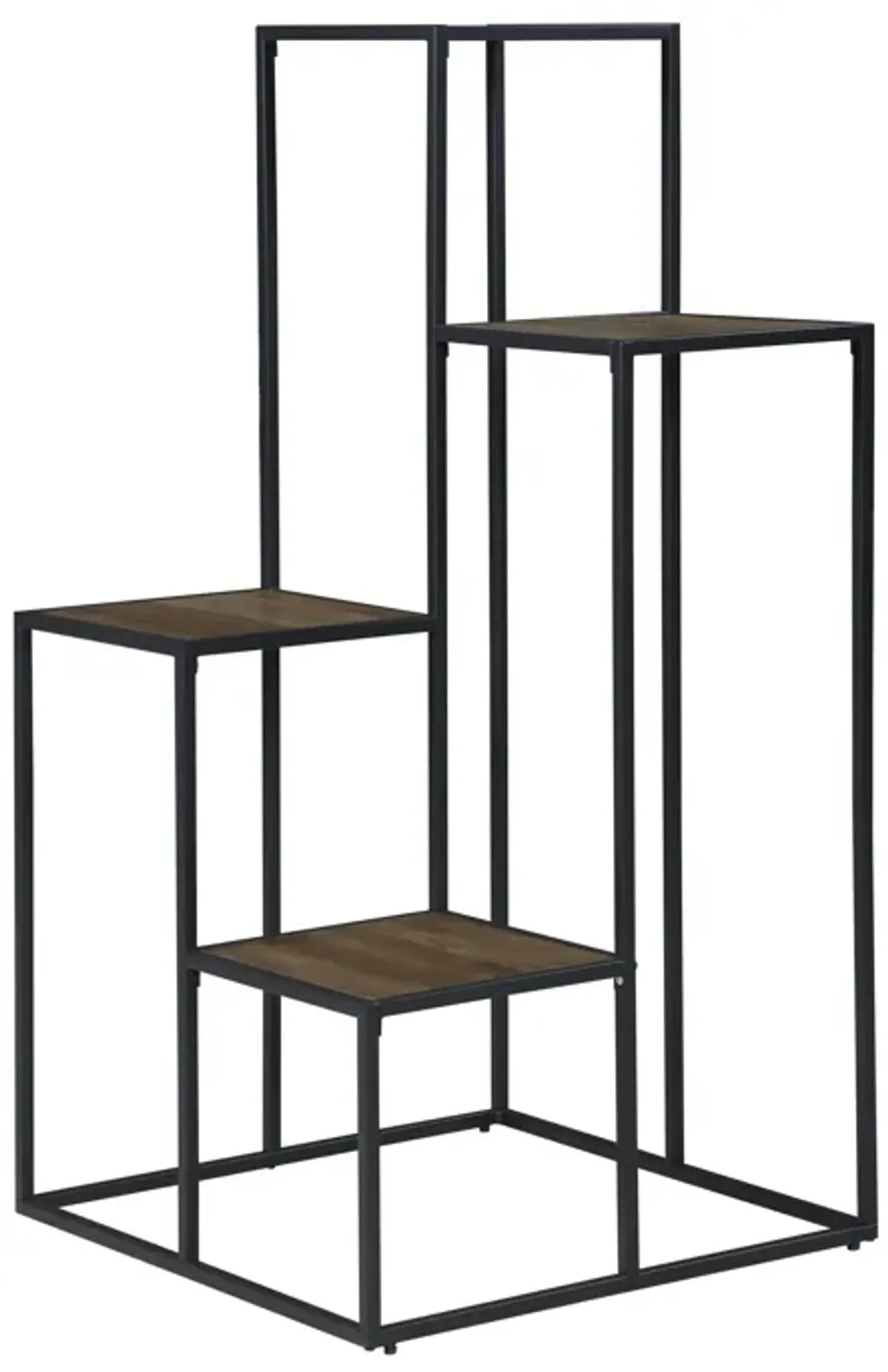 50 Inch 4 Tier Design Display Shelf, Metal Frame, Industrial, Brown, Black-Benzara