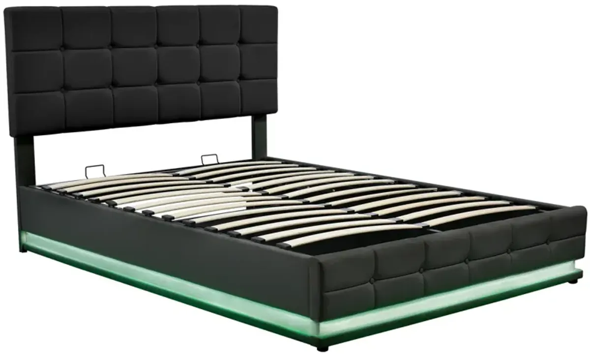 Tufted PU Upholstered Platform Bed With Hydraulic Storage System