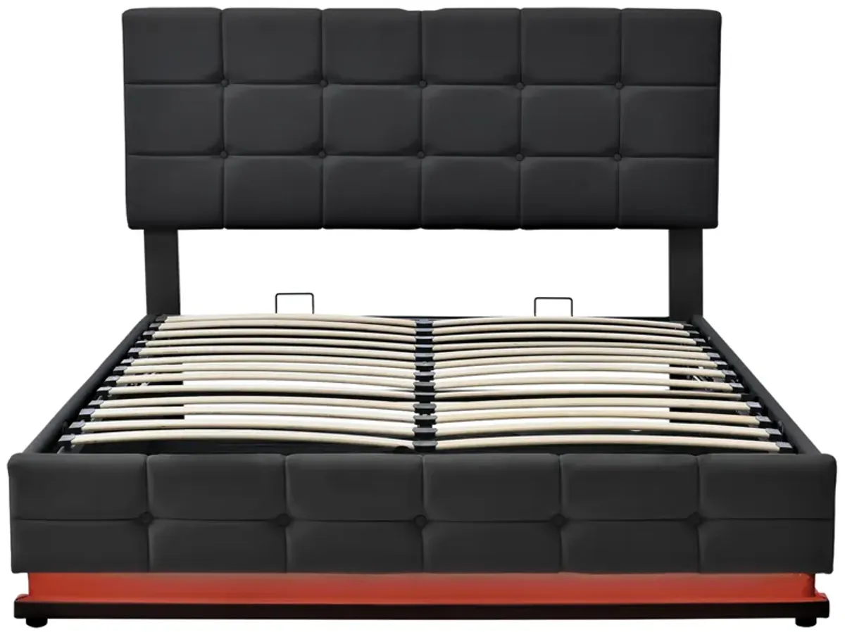 Tufted PU Upholstered Platform Bed With Hydraulic Storage System