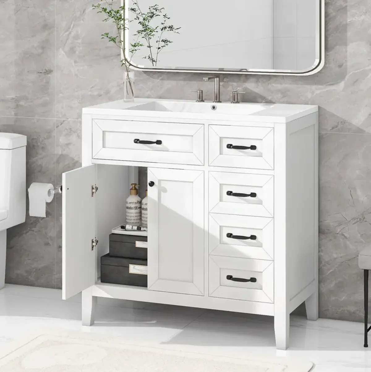 Gewnee 36" Bathroom Vanity with Sink Combo, White