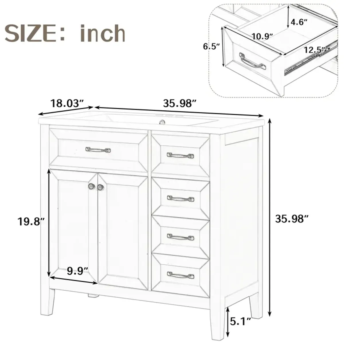 Gewnee 36" Bathroom Vanity with Sink Combo, White