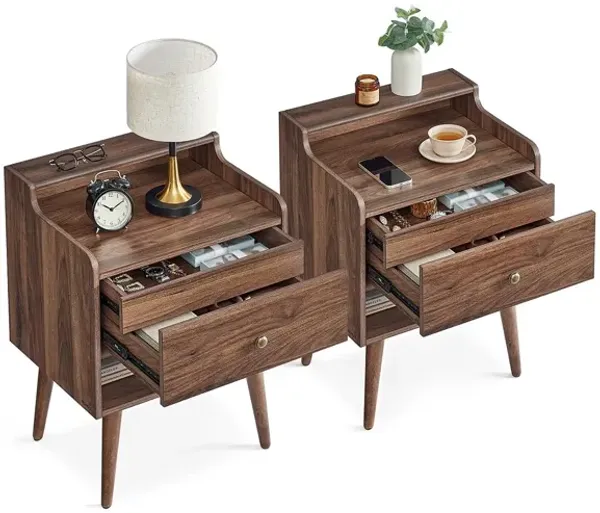 Minimalist Bedside Table Set with Hidden Drawers – Set of 2 for Streamlined Bedroom Organization